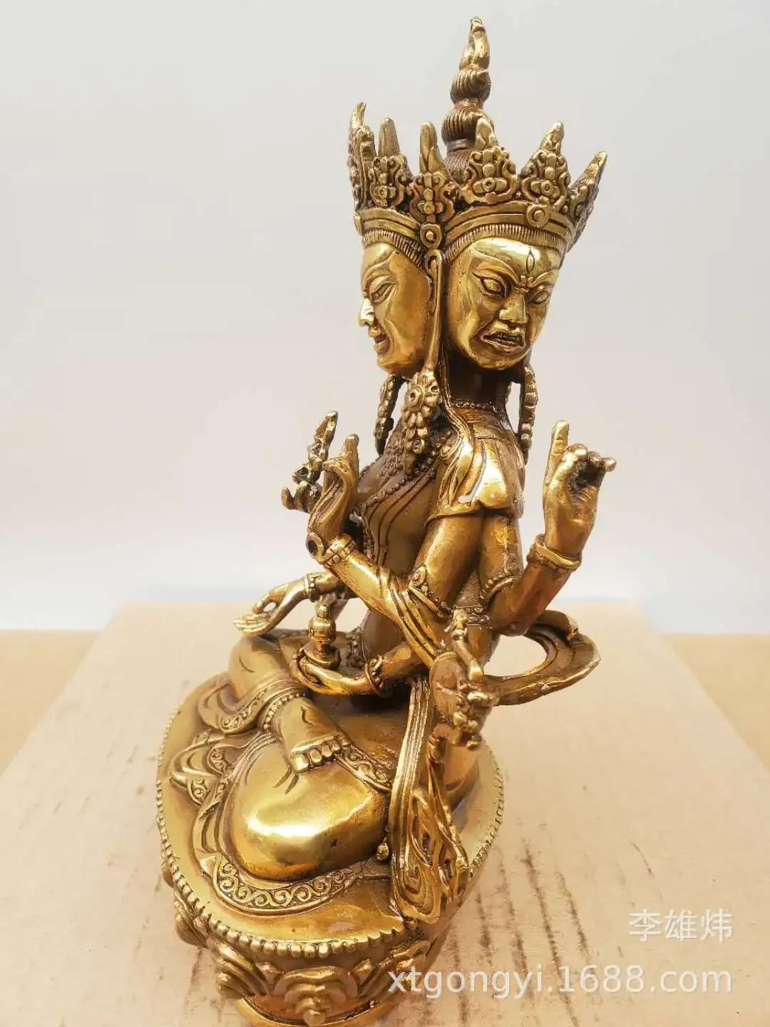 Seven-inch bronze statue of Victory Buddha mother three heads and eight arms Tantric Buddha statue wholesale