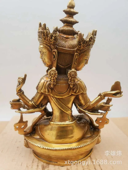 Seven-inch bronze statue of Victory Buddha mother three heads and eight arms Tantric Buddha statue wholesale