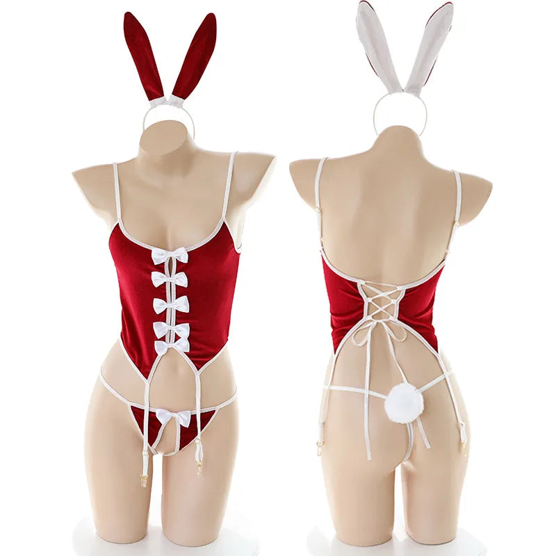 Sexy Bunny Girl Uniform Bodysuits Erotic Women Girls Split Lingerie Sets Ladies Bunny Ear Seductive Roleplay  Clubwear