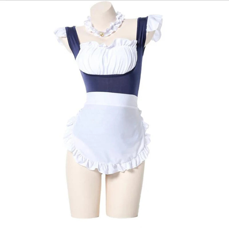 Sexy Maid Bodysuit Costume Women Girls Erotic Jumpsuits Backless Roleplay Lingerie Maid Cafe Uniform