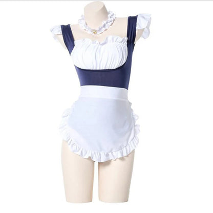 Sexy Maid Bodysuit Costume Women Girls Erotic Jumpsuits Backless Roleplay Lingerie Maid Cafe Uniform