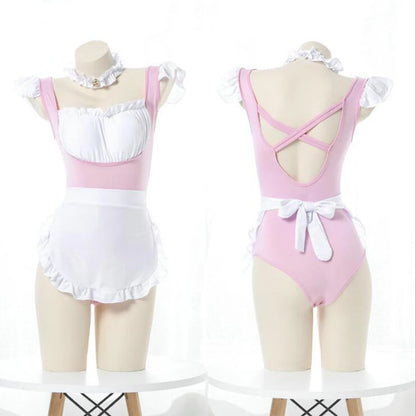 Sexy Maid Bodysuit Costume Women Girls Erotic Jumpsuits Backless Roleplay Lingerie Maid Cafe Uniform