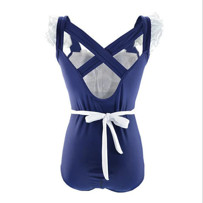 Sexy Maid Bodysuit Costume Women Girls Erotic Jumpsuits Backless Roleplay Lingerie Maid Cafe Uniform