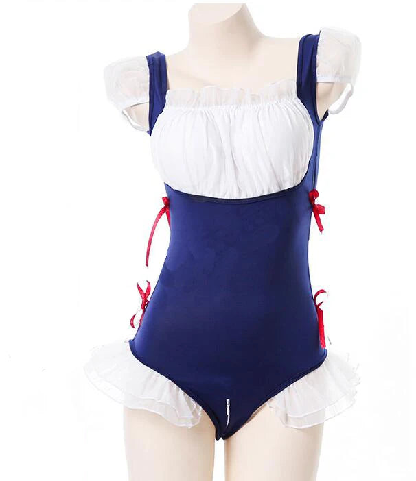 Sexy Maid Bodysuit Costumes Women Girls Erotic Lace Backless Open zipper Roleplay Lingerie Uniform