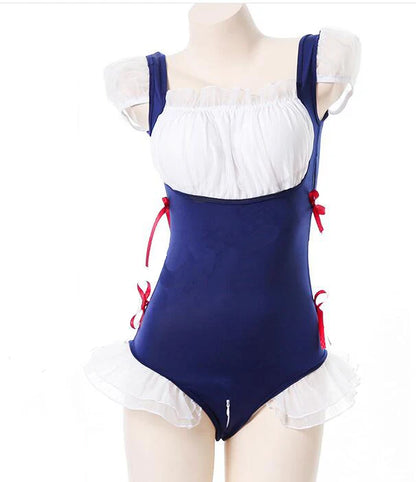 Sexy Maid Bodysuit Costumes Women Girls Erotic Lace Backless Open zipper Roleplay Lingerie Uniform