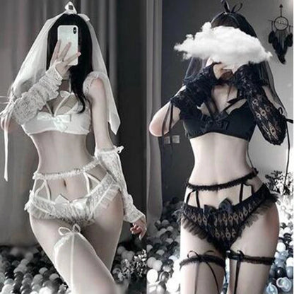 Sexy Women Cosplay Costumes Hot Bride White Black Uniform Girl Maid Temptation Porn Bridal lingerie Lace Cute Wedding Dress