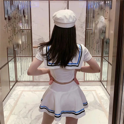 Sexy Women Flight Attendant Uniform Costume Perspective Lingerie Erotic Sailor Suit Schoolgirl Role Play Miniskirt Outfit