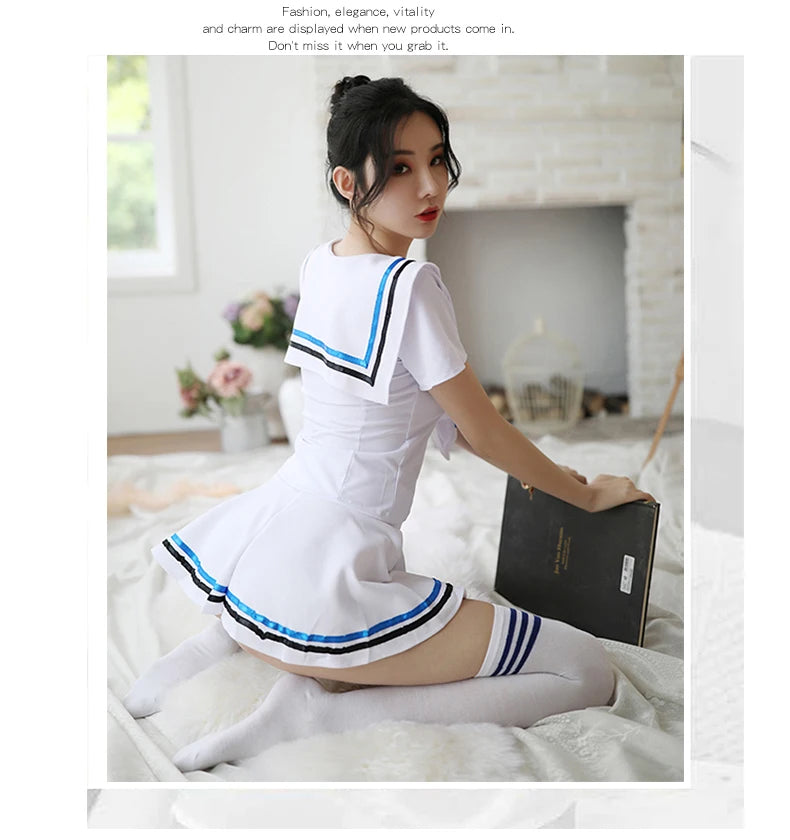 Sexy Women Flight Attendant Uniform Costume Perspective Lingerie Erotic Sailor Suit Schoolgirl Role Play Miniskirt Outfit