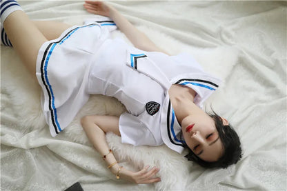 Sexy Women Flight Attendant Uniform Costume Perspective Lingerie Erotic Sailor Suit Schoolgirl Role Play Miniskirt Outfit