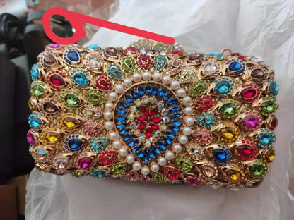 Multicolored Flower Stone Prom Hollow Out Bag Woman Diamond Clutch Evening Purse Wedding Bridal Rhinestone Party Crystal Handbag