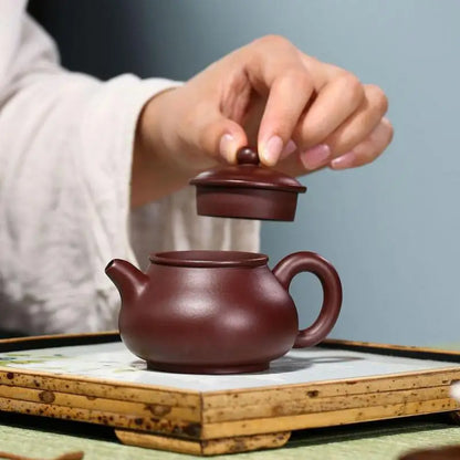 Purple Vermillion Clay Sketch Pan, Zisha Teapot, Yixing Handmade Pot, Kung-Fu Teaware, Purple Clay Drinkware for Puer Green