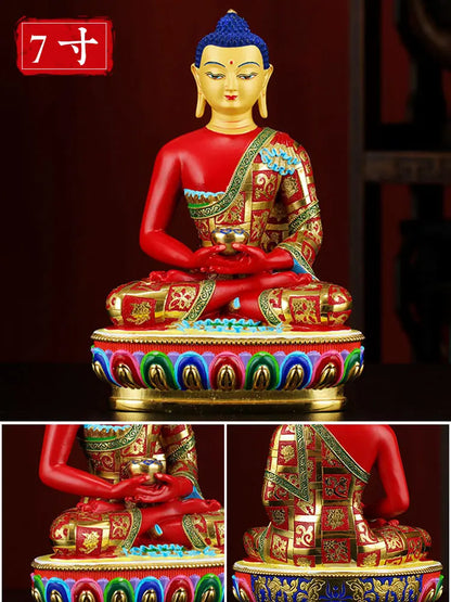 Asia high grade colored draw Good Buddha statue bless family Safety Healthy luck Painted Amitabha Sakyamuni Buddha God statue