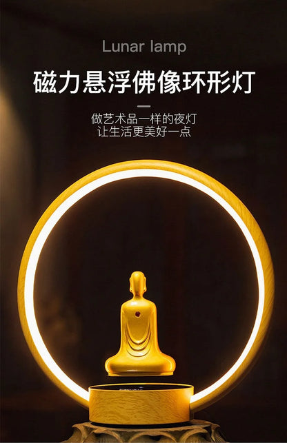Magnetic Levitation Self Rotating Buddha Statue LED light-emitting ring table lamp Faceless Buddha Home furnishings