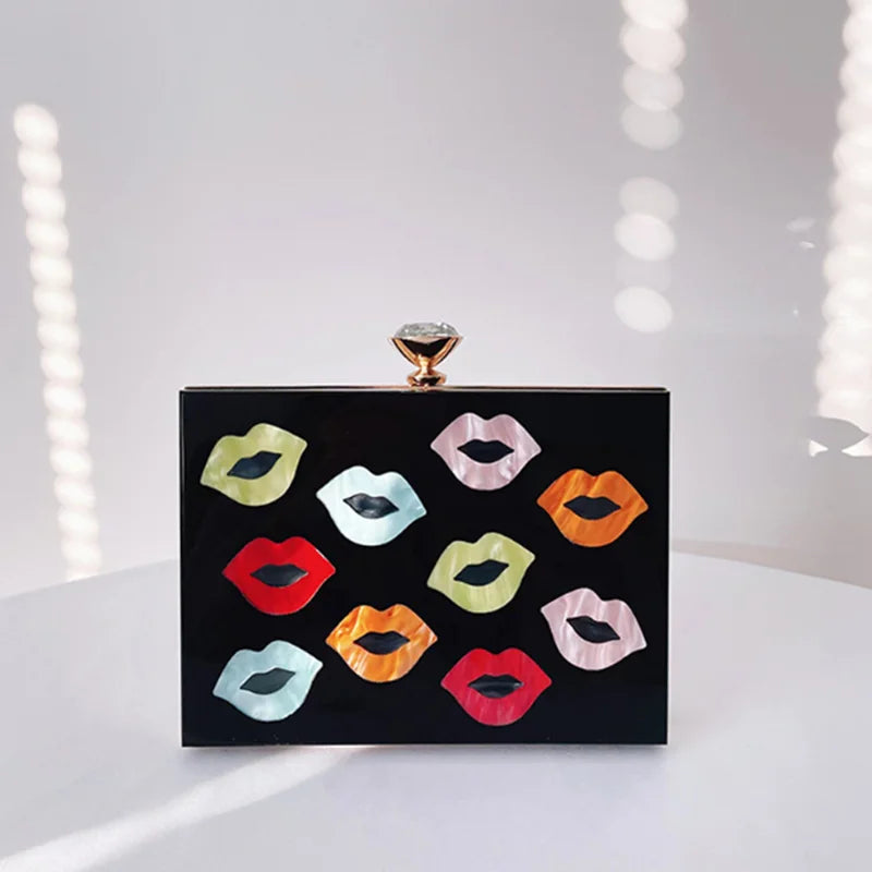 Colorful Pattern Lips Smile Woman Handbag Wedding Bridal Cocktail Birthday Party Purse Female Prom Dinner Elegant Evening Bag