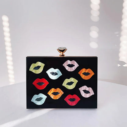 Colorful Pattern Lips Smile Woman Handbag Wedding Bridal Cocktail Birthday Party Purse Female Prom Dinner Elegant Evening Bag