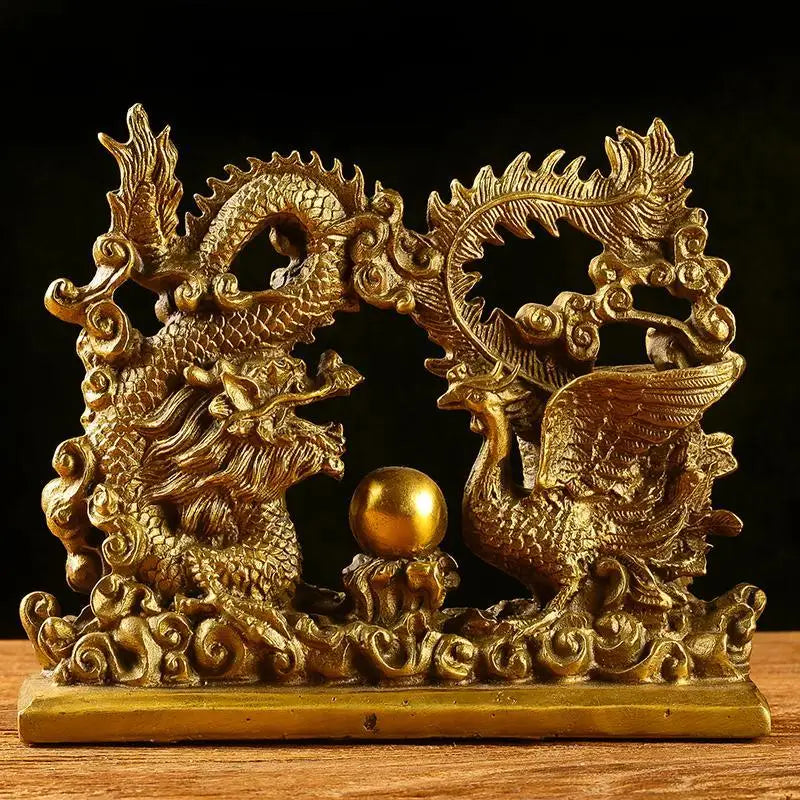 Chinese Style Pure Copper Double Dragon Pearl Wedding Decor Office Feng Shui and Wealth Attraction Decoration