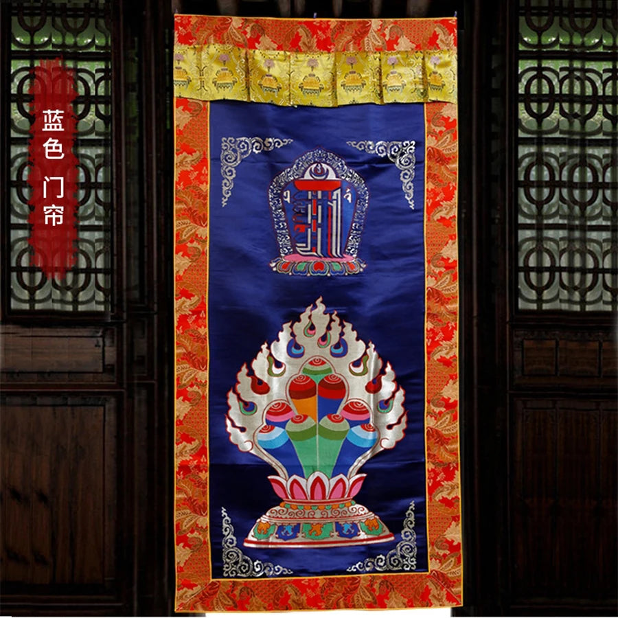 Wholesale Buddhist supplie Greco-Buddhist Tibet Buddhism wall Kalachakra Auspicious Embroidery Tapestry Door curtain talisman