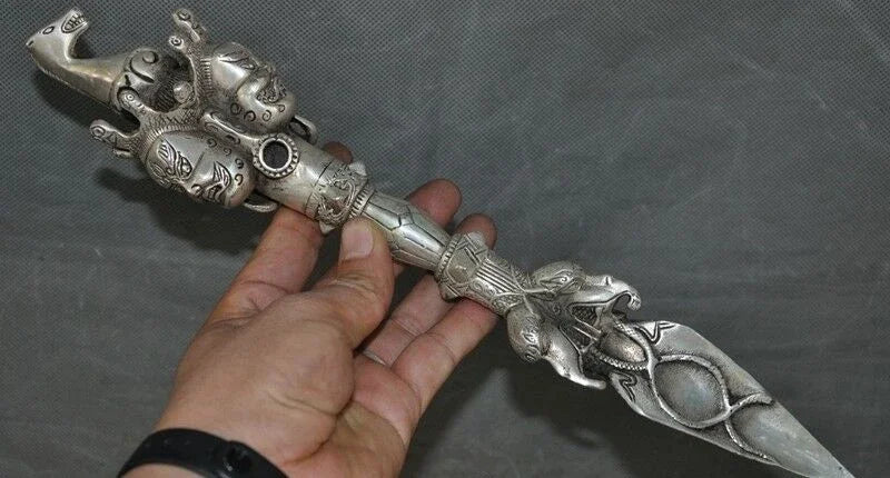 34cm Tibet Buddhism Tibetan silver Horse Head Buddha Tantra Vajra Dorje Phurba dagger off 50%