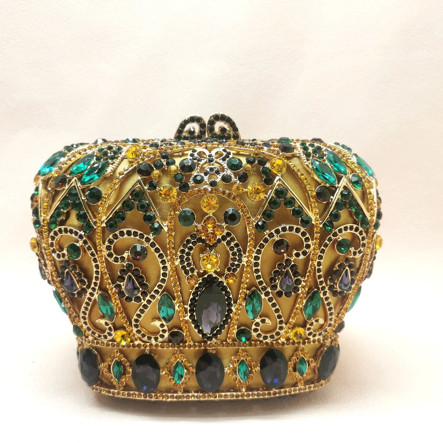 Hollow Out Gold Colorful Crown Lady Gift Purse Woman Diamond Bridal Dinner Stone Handbag Crystal Wedding Party Prom Evening Bag