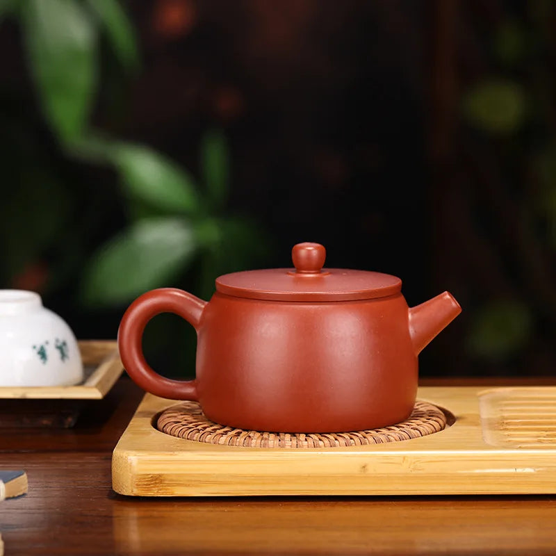 Zisha Teapot with Flat Lid, Yixing Handmade Pot, Kung-Fu Teaware, Purple Clay, Drinkware for Puer, Green, Black, Chinese Tea