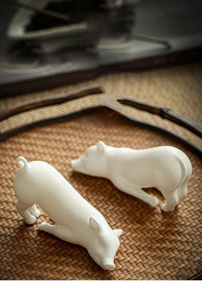 Ceramic Cute Pure White Animal Pig Figurines Porcelain Table Home Decoration Modern Statue Handmade furnishings Ornaments
