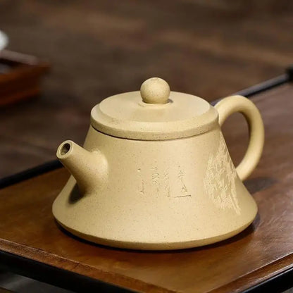 Zisha Teapot Yixing Handmade Pot, Kung-Fu Teaware, Purple Clay Drinkware for Puer Green Black Chinese Tea Auspicious Golden Bell