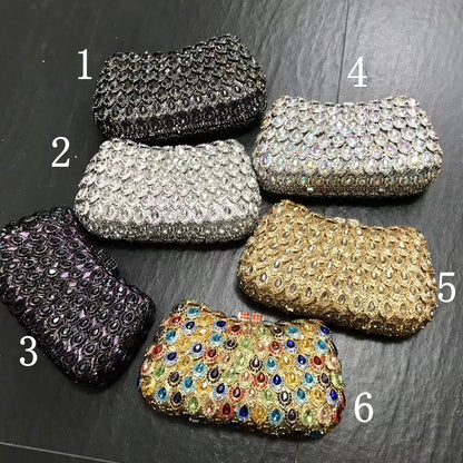 Women Colorful Crystal Diamond Birthday Party Handbag Dinner Gala Prom Clutch Purse Wedding Bridal Cocktail Prom Evening Bag