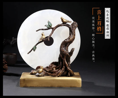 Unique GIFT #  home Business best Decoration 3D Tree Auspicious bird ART BRASS JADE statue sculpture # 23 CM