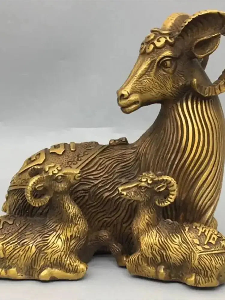 China brass Fu lu shou three sheep crafts statue