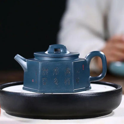 Handmade Yixing Handmade Kung-Fu Teaware, Raw Ore, Rain Mud, Hexagonal Junyu Pot, Purple Clay, Drinkware for Puer Green