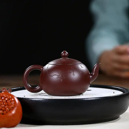 Zisha Teapot Yixing Handmade Pot, Kung-Fu Teaware, Purple Clay Drinkware for Puer Green Black Chinese Tea Vermilion Lotus