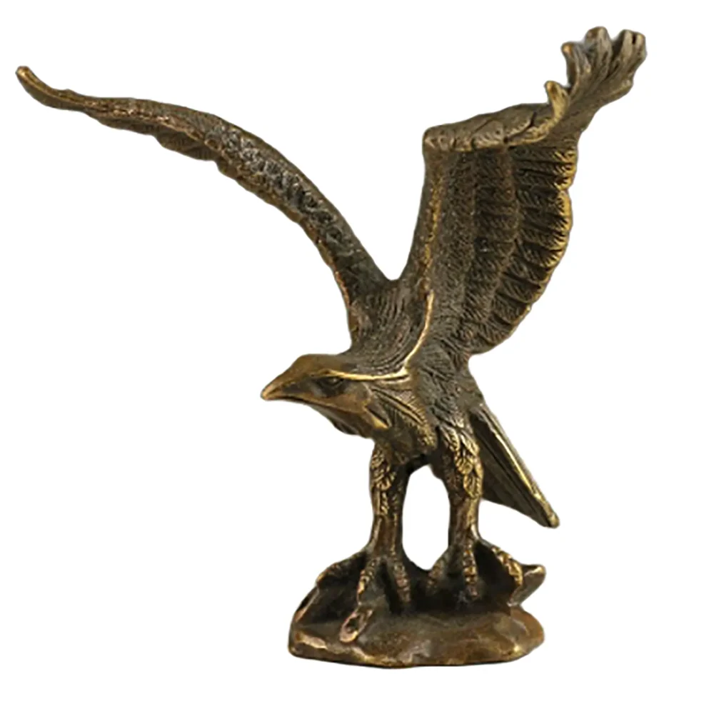 Collection Chinese Brass Carved Animal A Great Hawk Spreads Its Wings Exquisite Small Statues Gift