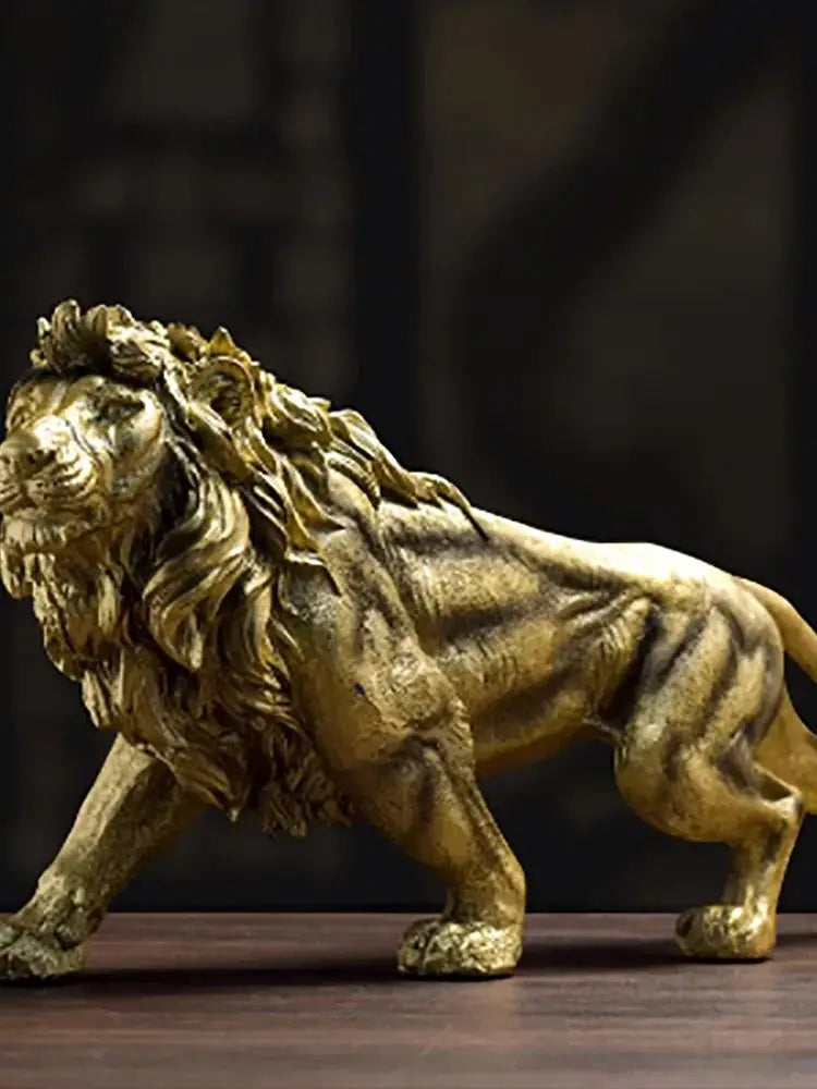 Golden Lion King Resin Ornament Home Office Desktop Animal Statue Decoration Accessories Living Room Home Decoration Ornament