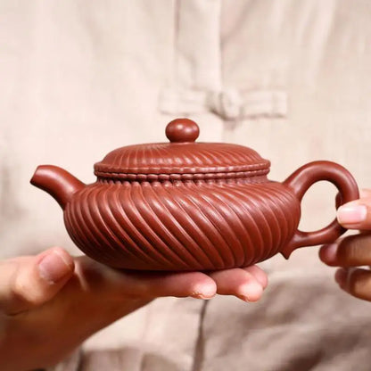 Zisha Teapot Yixing Handmade Pot, Kung-Fu Teaware, Purple Clay Drinkware for Puer  Chinese Tea Robe, Rib Antique Pot