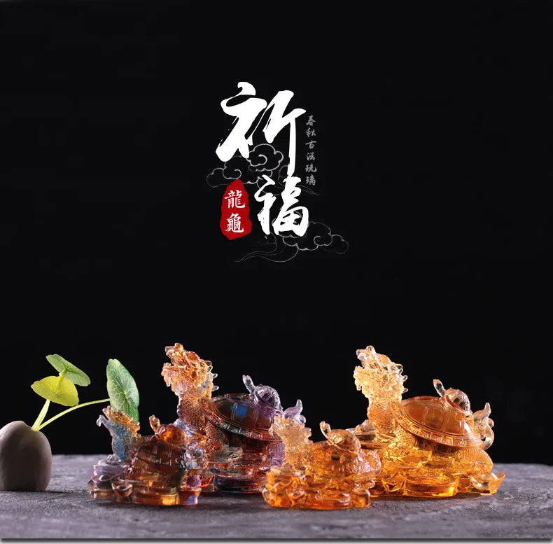 Ancient method Coloured glaze  dragon turtle ornament crafts Home Decorations gift