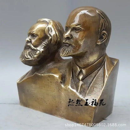 Copper Brass CHINESE crafts decor Asian  Chino Viejo 6 ''Gran Comunista Marx Y Lenin Busto Estatua de Bronce de tiendas bronce