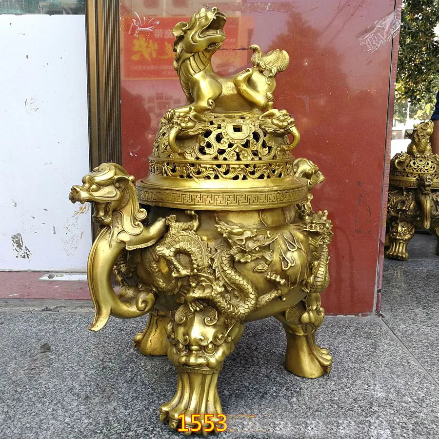 effective HOME House Shop hall lobby thriving business money Exorcise evil spirits talisman LION dragon brass censer statue