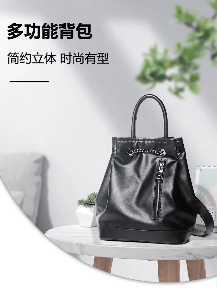 Large Capacity Women's Bag 2024 New Genuine Leather Solid Color Shoulder Backpack Versatile Handheld Backpack Luxury Designer