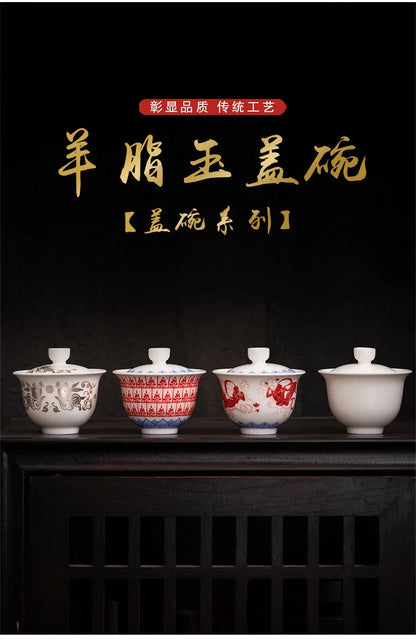 Chinese Kung Fu Tea Tureen Ceramic Teaware Gai Wan Handmade Porcelanas Tea Bowl Cups Porcelain Gaiwan Color Enamel Teacups
