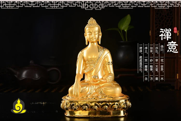 14cm TALL# GOOD quality # bless Safety Health Talisman #efficacious Protection Gold-plated Sakyamuni Buddha statue