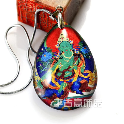 Greco-Buddhist pocket travel efficacious Auspicious Bodhisattva Tara Green Buddha drop-shaped Crystal Pendant Buddhist Amulet
