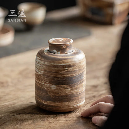 Shadow White Retro Stoneware Tea Cans Sealed Cans Storage Tea Caddy Household Gilding Ceramic Small Size Pu'er Waking up Tea J