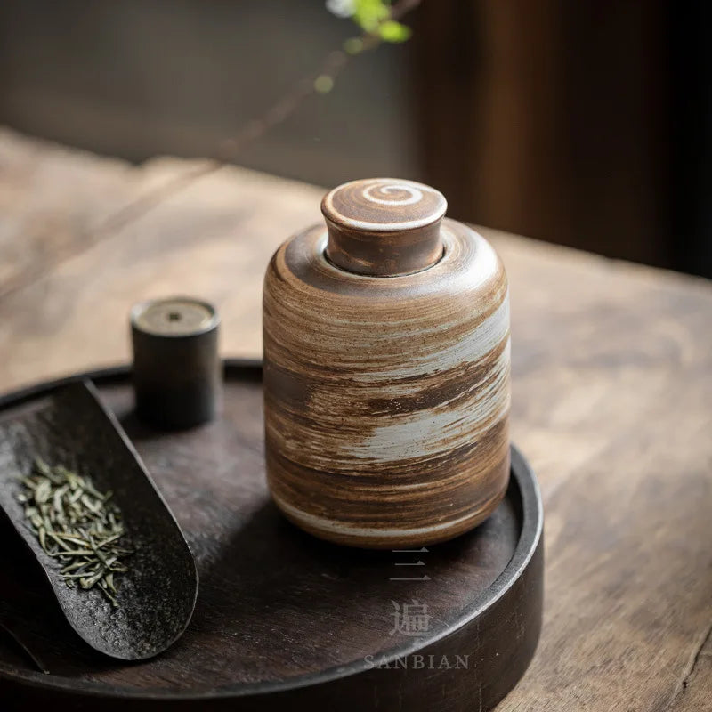 Shadow White Retro Stoneware Tea Cans Sealed Cans Storage Tea Caddy Household Gilding Ceramic Small Size Pu'er Waking up Tea J