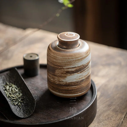 Shadow White Retro Stoneware Tea Cans Sealed Cans Storage Tea Caddy Household Gilding Ceramic Small Size Pu'er Waking up Tea J