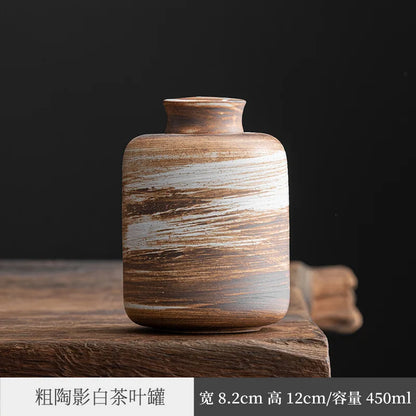 Shadow White Retro Stoneware Tea Cans Sealed Cans Storage Tea Caddy Household Gilding Ceramic Small Size Pu'er Waking up Tea J