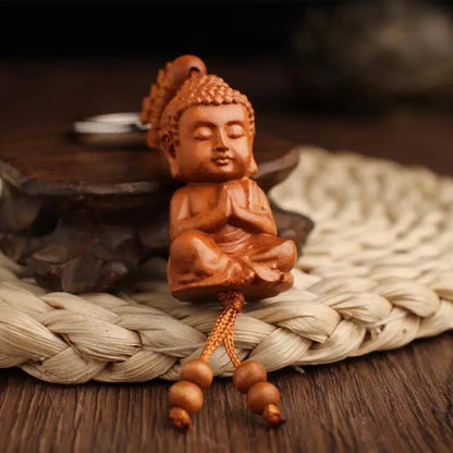 Shakyamuni Peach Wood Keychain, Buddha Main Three-Dimensional Car Pendant, Home Decoration Gift, Mascot, Chinese, Fengshui