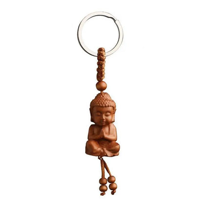 Shakyamuni Peach Wood Keychain, Buddha Main Three-Dimensional Car Pendant, Home Decoration Gift, Mascot, Chinese, Fengshui