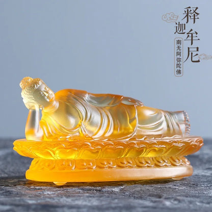 Shakyamuni reclining Buddha statue Tathagata Buddha worship sleeping buddha ornament Coloured glaze crafts
