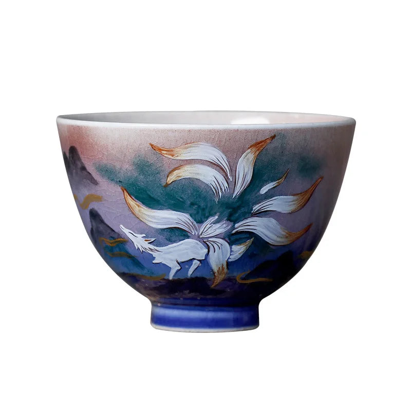 Shanhai Sutra Nine-Tailed Fox Hand-Painted Firewood High-End Handmade Tea Cup Kiln Baked Master Cup Jingdezhen Firewood Kiln T