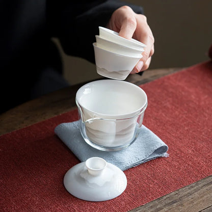 Sheep Fat Jade Porcelain Service Gaiwan Tea Cups Mug of Tea Ceremony Teapot Chinese Portable Leather Bag Kung Fu Travel Tea Set